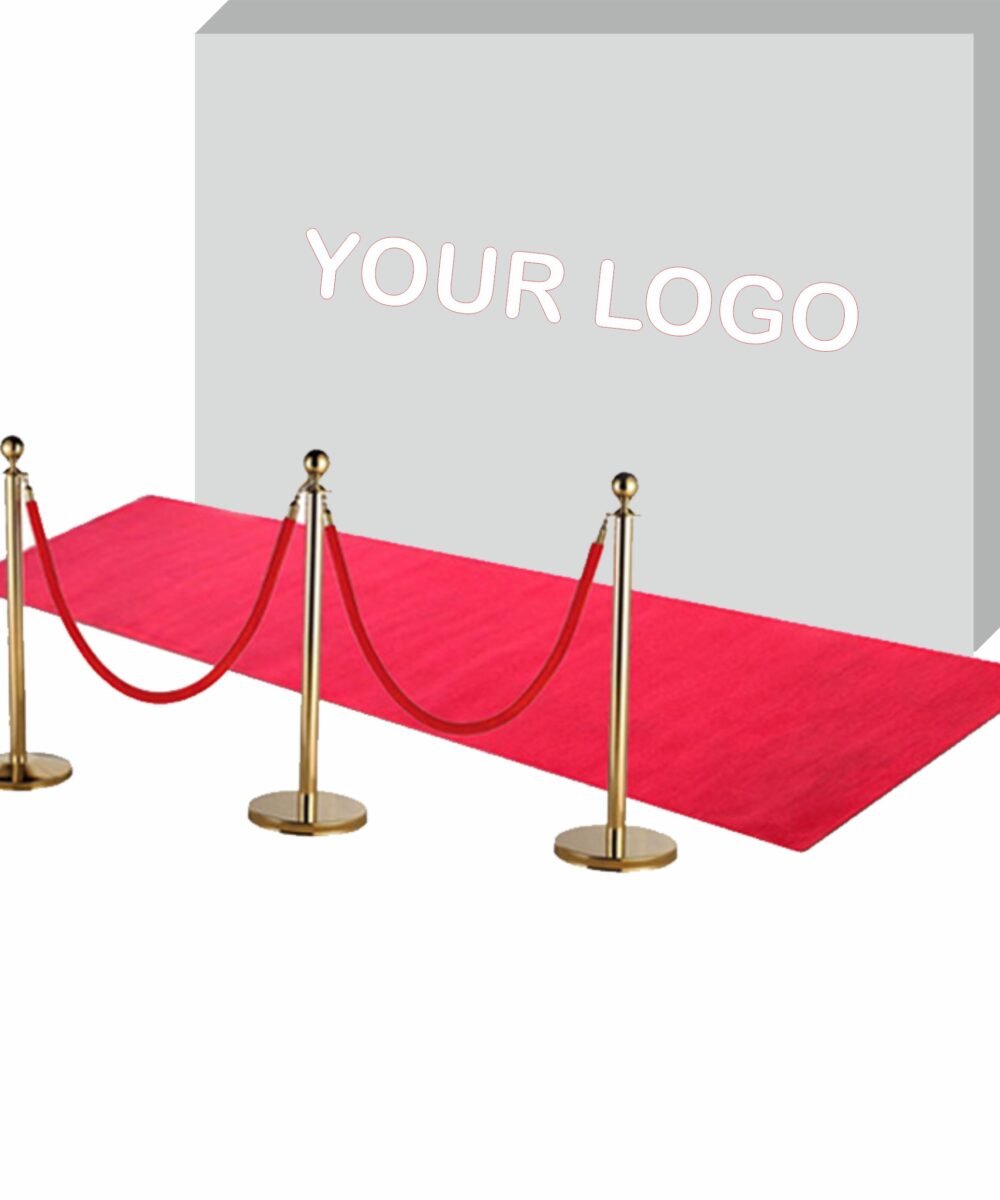 Red Carpet 4`x12` with Base for display of a step-and-repeat banner backdrop
