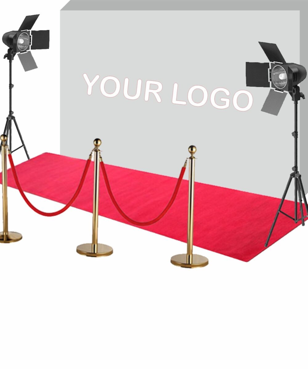 Red Carpet 4`x12` and Base for display of a step-and-repeat banner with Pro LED Video Lights
