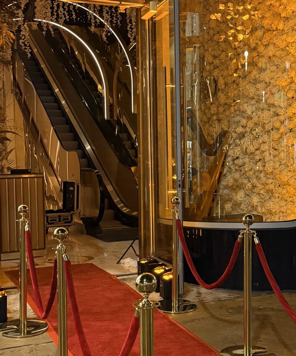 Gold Metal Stanchions with Red Velvet Rope - Image 7